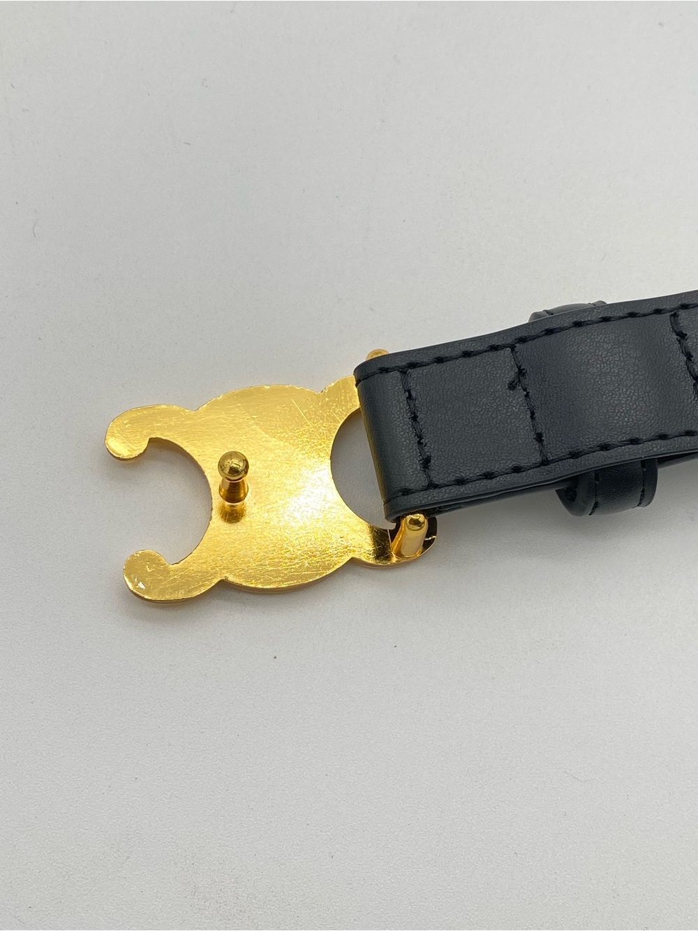 Celine Triomphe Gold Logo Black Leather Belt 105 CM/XL - Picture 14 of 16